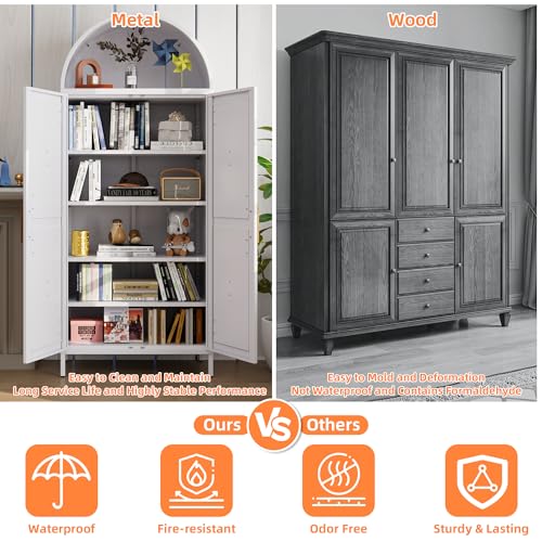 Tall Kitchen Pantry Cabinet, Metal Display Storage Cabinets with 4 Doors/2 Drawers for Kitchen Home Office Living Room, Assembly Required