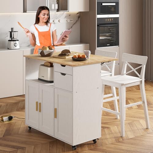 Rolling Mobile Kitchen Island Cart Bar with Drawer and Desktop Drop Leaf Countertop, Island Table Storage with 5 Wheels