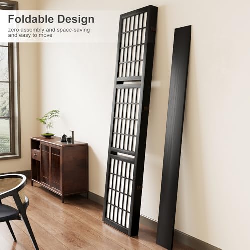 Room Divider, 66.9Inch Tall Japanese Shoji Style Folding Wood Screen with Double Hinges for Home Office Bedroom Hotel Decoration (4Panels, Black)