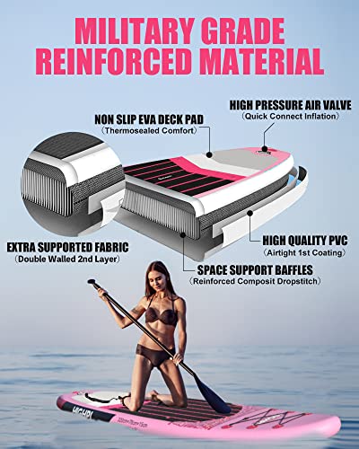 Highpi Inflatable Stand Up Paddle Board Premium SUP Accessories, Backpack, Wide Stance, Surf Control, Non-Slip Deck, Leash, Paddle and Pump