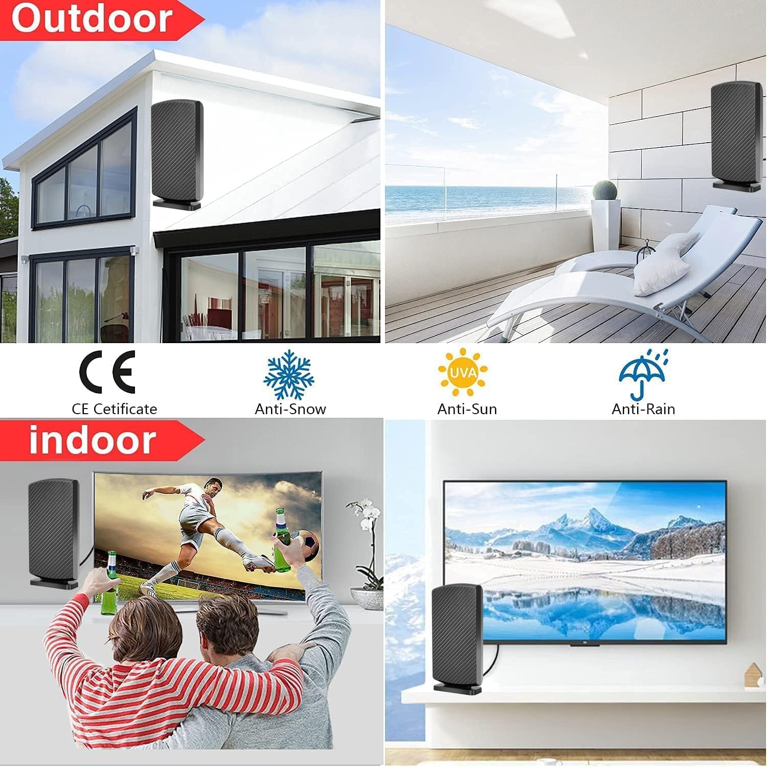 Amplified HD Digital TV Antenna Long380+ Miles Range - Support 4K 8K 1080p Fire tv Stick and All TV's