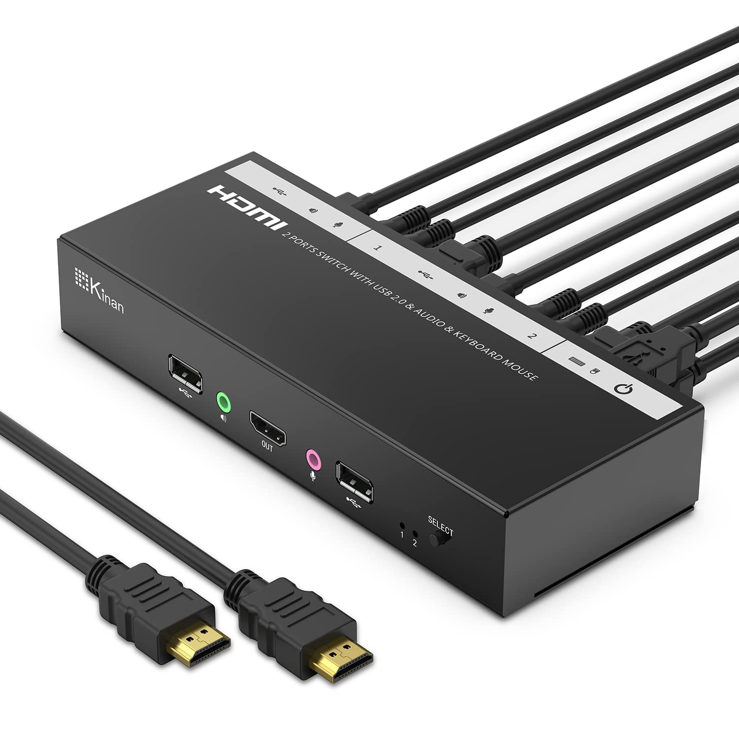 2 Port DVI KVM Switch with Cables,USB2.0 DVI KVM Switches for 2 Computers Share 1 Keyboard,Mouse,Monitor,Printer,USB Powered,1920 x 1200@60Hz