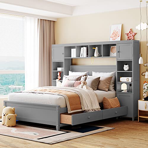 SOFTSEA Full Murphy Bed Wall Beds, Wood White Cabinet Bed 61.5” Foldable Platform Bed with Shelf for Guest Room