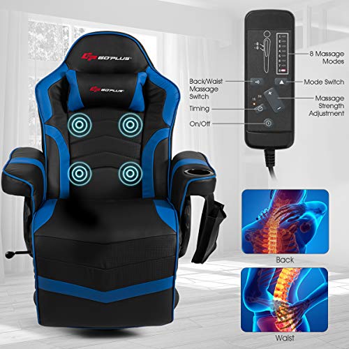 Goplus Massage Gaming Chair, Racing Style Gaming Recliner w/Adjustable Backrest and Footrest
