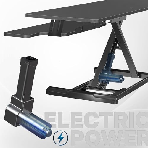 VIVO 42 inch Electric Motor Desk Converter, Height Adjustable Riser, Sit to Stand Dual Monitor and Laptop Workstation with Wide Keyboard Tray, Black
