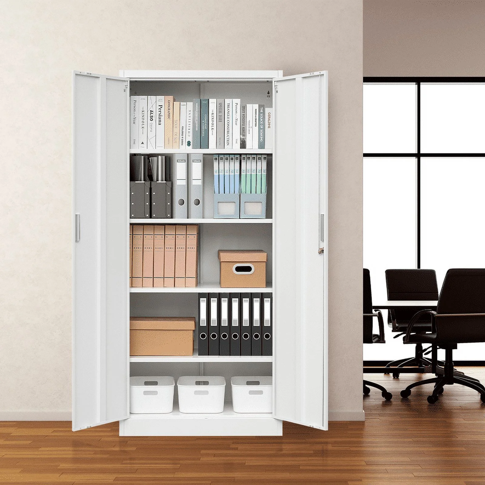 Lockable Storage Cabinet with Adjustable Shelves, 72" Metal Storage Cabinets for Garage, Office, Home, Pantry, Classroom（White）
