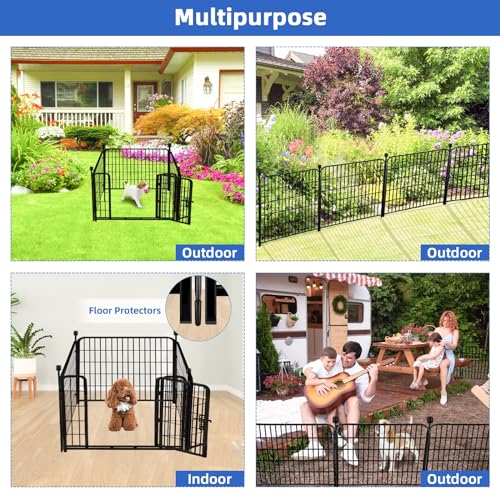 ADAVIN Tall Garden Fence with Gate, 48 in(H) 8 Panels Heavy Duty Iron Metal Animal Barrier Fence, Indoor Dog Playpen, Temporary Fencing