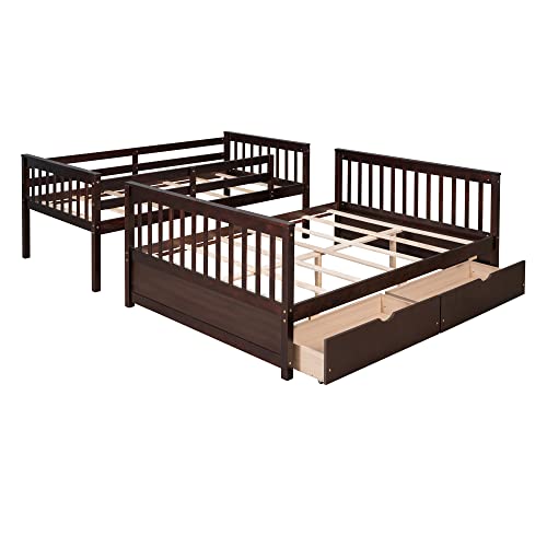 Ball & Cast Full Over Full Bunk Bed with Twin Size Trundle and Built in 4 Drawer,Wood Bunkbed w/Storage Ladder & Slat Support