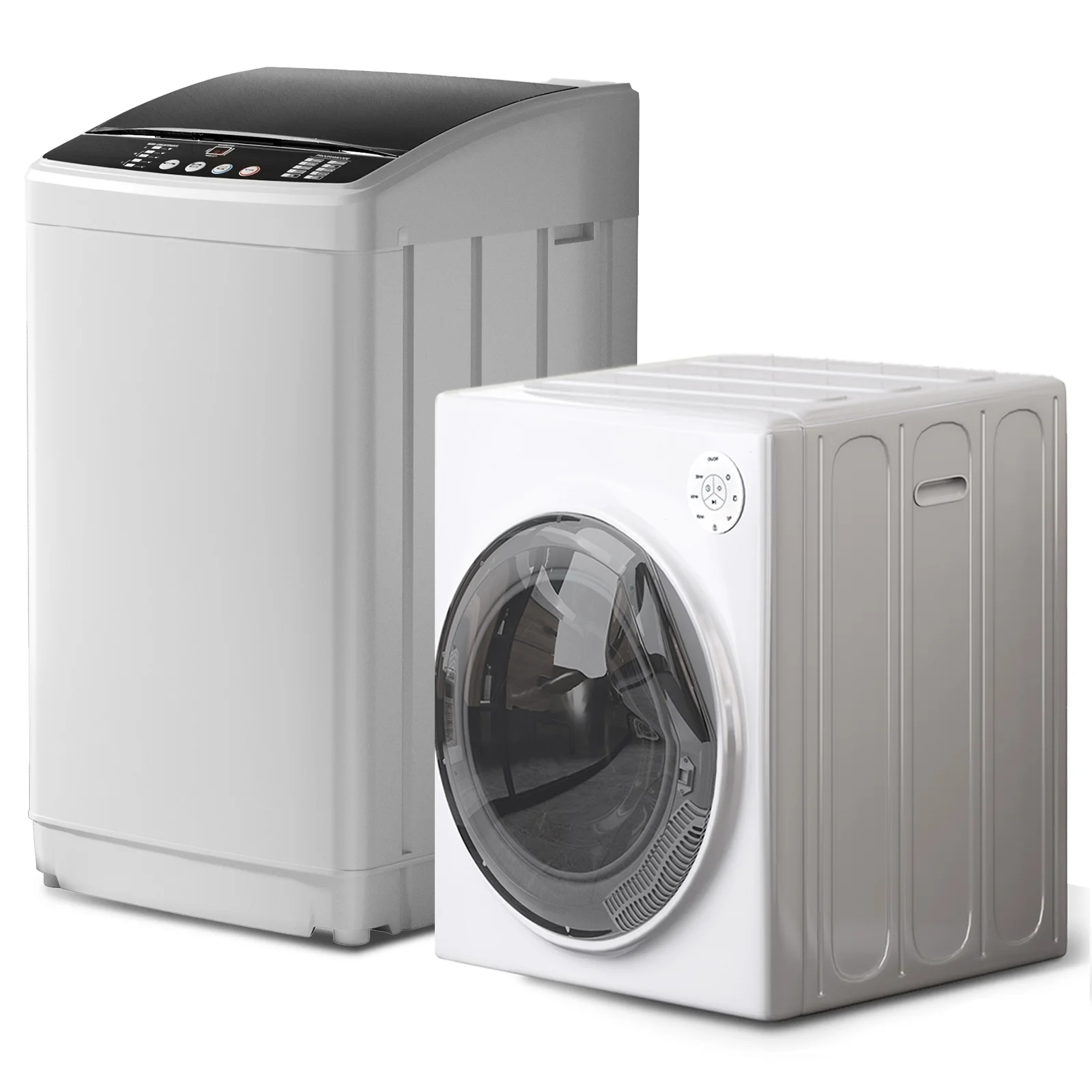TABU Washer and Dryer Set, 19lbs Full Automatic Washing Machine with Drain Pump and 13lbs Portable Dryer (White) - Curated Treasures Market