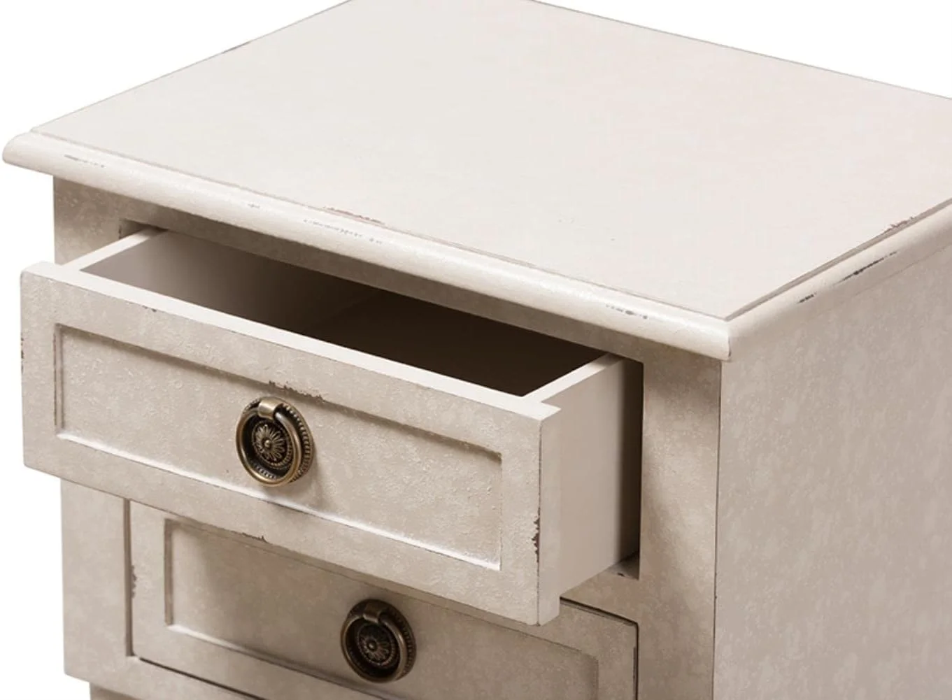 Lenore Country Cottage Farmhouse Whitewashed 2-Drawer Nightstand