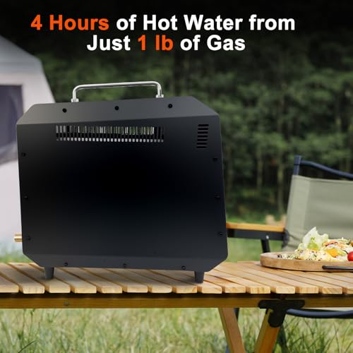 Portable Propane Water Heater Shower &ndash; Tankless Hot Water Heater for Camp, Hiking & Outdoors, 4000mAh Rechargeable Battery, Digital Display