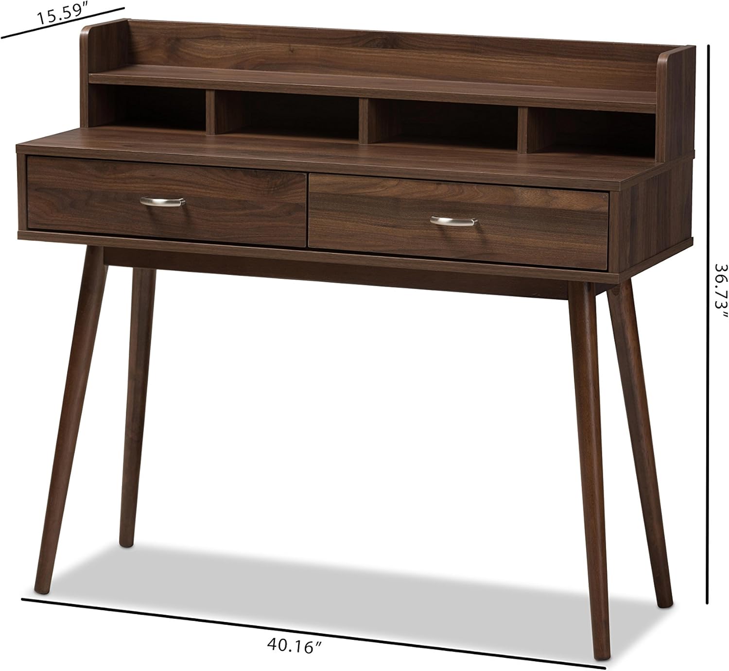 Baxton Studio Sharon Mid-Century Modern Walnut Brown Finished 2-Drawer Desk