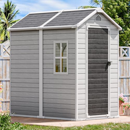 Outdoor Resin Storage Shed with Floor Included 5x3 FT, Waterproof Outside Sheds with Window Lockable Door