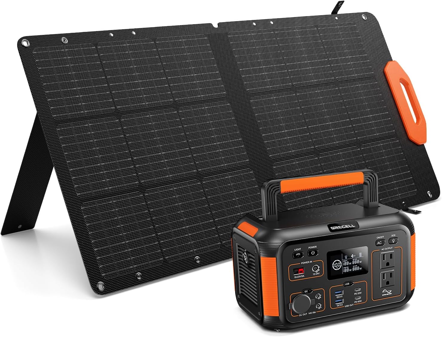 GRECELL Portable Solar Generator 500W with Solar Panel 100W, Portable Power Station 500W AC Outlet