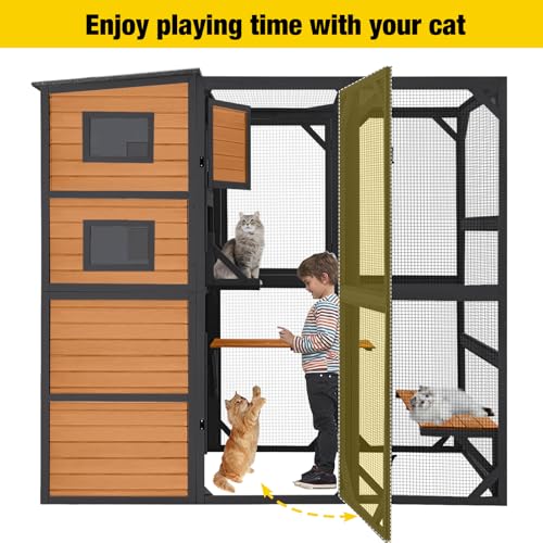 Aivituvin Large Cat Catio 4 Tiers Cat Enclosures House for Outdoor Indoor Cats with Weatherproof Roof, 3 Resting Rooms, 3 Platforms