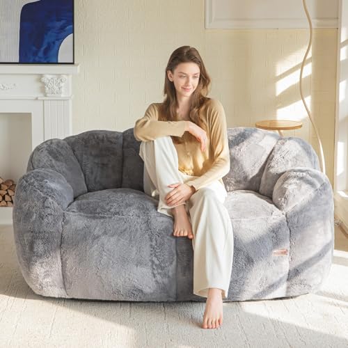 MAXYOYO Bean Bag Chair for Adults, Floral Shaped Bean Bag Sofa, Ultra Soft Faux Fur Floor Sofa, Large Reading Chair for Living Room Bedroom, Beige