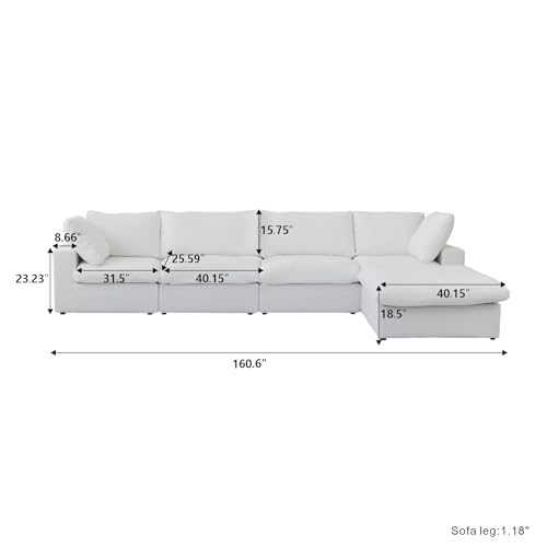 160.6" Cloud Couch Modular Sectional Sofa for Livingroom,Oversized Convertible Sofa with Storage Ottomans,6 Seat Wide Couches