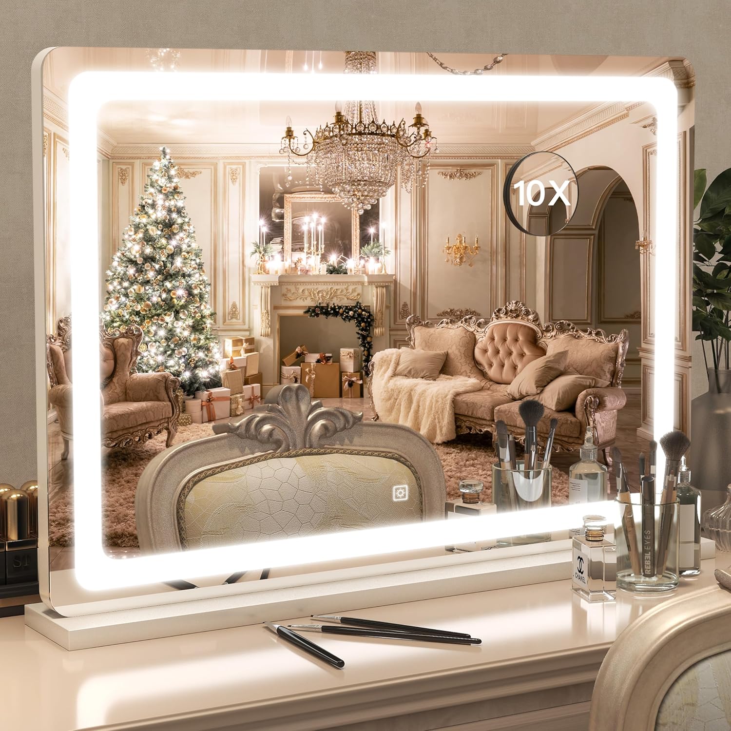 Vierose Large Vanity Mirror with Lights, 31"x 21" Extra Big Makeup Mirror with Light Strip, Oversized Light up Mirror for Desk