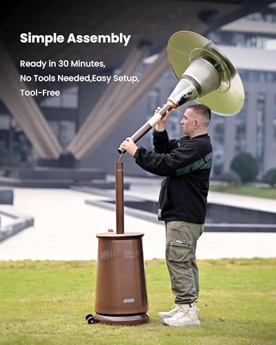 50,000 BTU Patio Heater for Outdoor Use With Adjustable Heat Focusing Top, Propane Patio Heater with Wheels