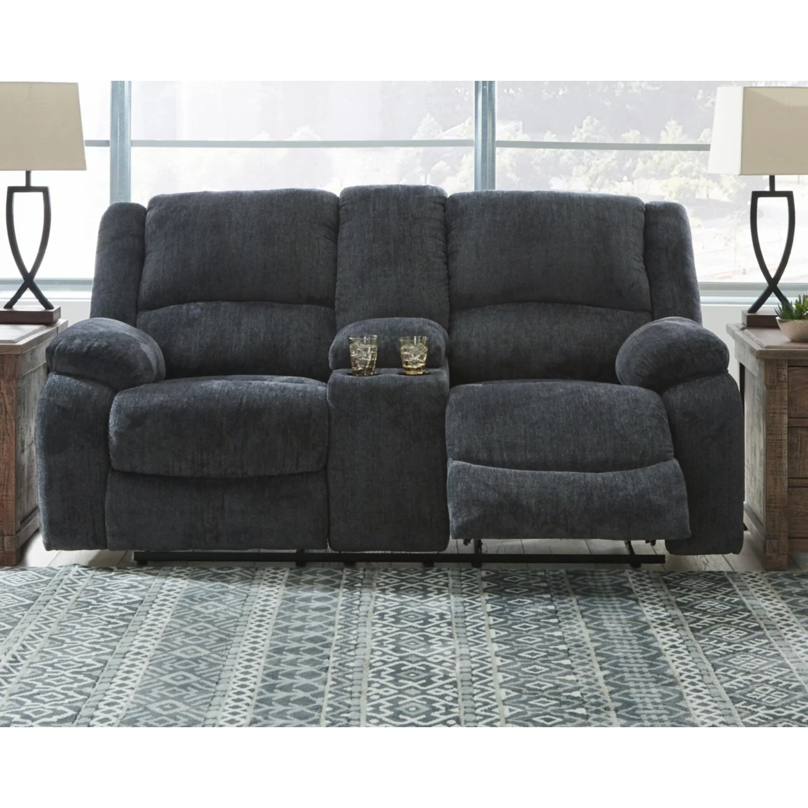 Signature Design by Ashley Draycoll Reclining Loveseat with Console in Slate