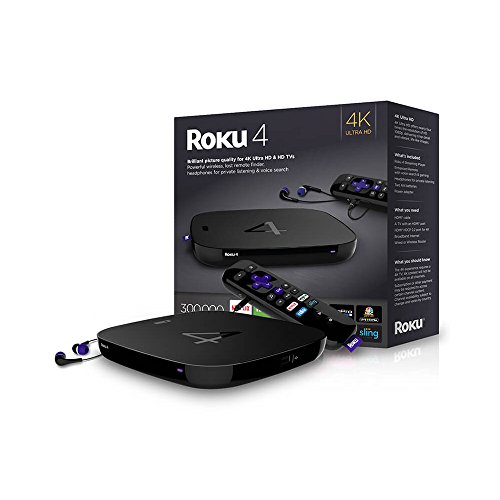 Roku 4 | HD and 4K UHD Streaming Media Player with Enhanced Remote (Voice Search, Lost Remote Finder, and Headphone), Quad-Core Processor