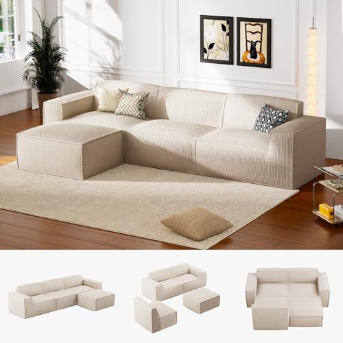Marsail 142" Oversized Deep U Shaped Modular Sofa, Corduroy Cloud Couches with Deep Seats and High-Back Design