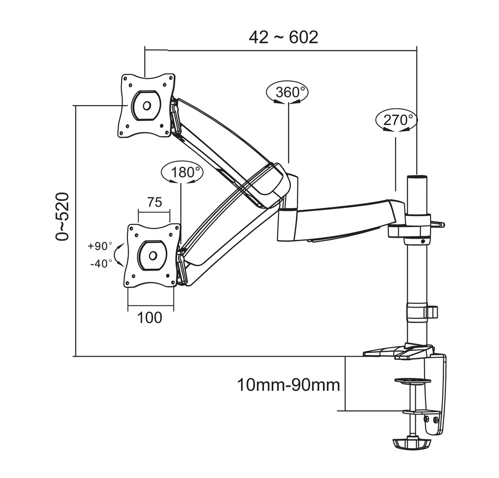 Newstar Full Motion Desk Mount Clamp for 10-30 Monitor Screen Height Adjustable Gas Spring - Silver