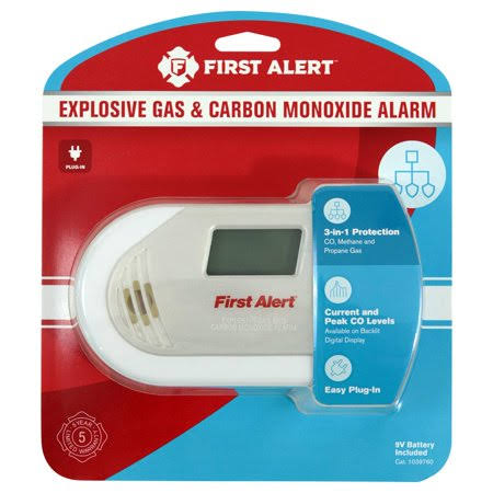 First Alert Combination Explosive GAS u0026 Carbon Monoxide Alarm, Digital Display, Plug-In w/Battery Backup - Megean
