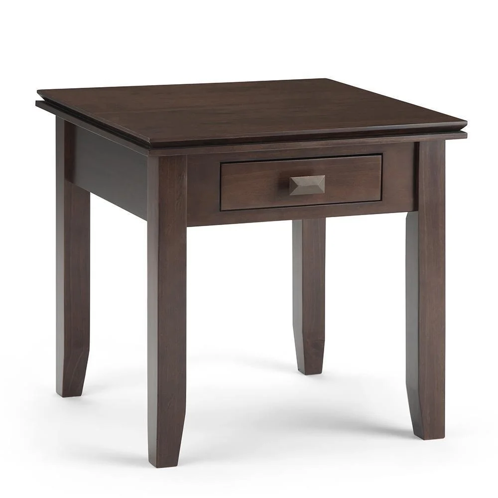Simpli Home Artisan Solid Wood 21 in. Wide Square Transitional End Side Table in Russet Brown