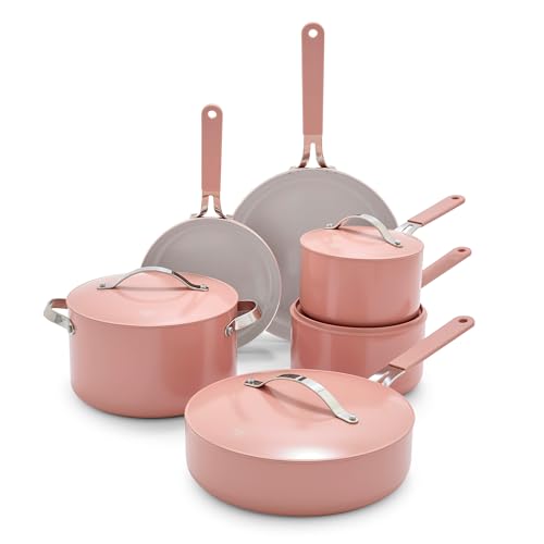GreenLife Dream 10-Piece Ceramic Nonstick Cookware Set, Pots Frying & Sauce Pans, PFAS Free & PFOA Free, Dishwasher & Oven Safe, Stay-Cool Handles