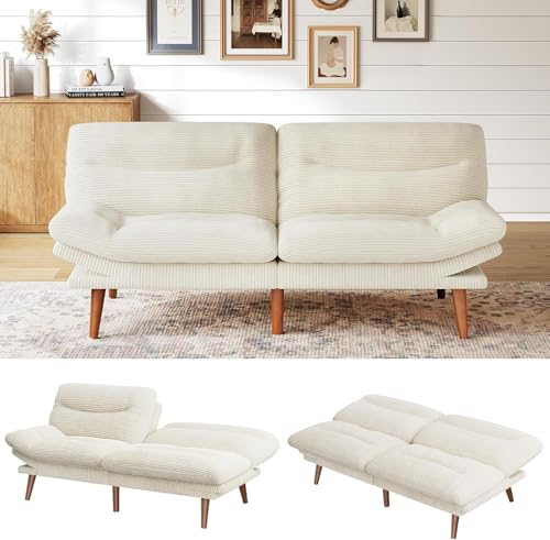 Marsail Futon Sofa Bed, Futon Couch with Adjustable Backrest & Armrests, Convertible Small Sleeper Sofa Bed for Small Apartments, Study Room, Office