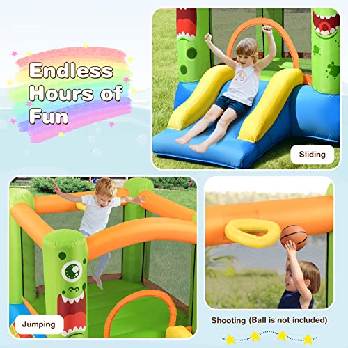 DORTALA Inflatable Bounce House, Monster Theme Bouncy Castle with Slide, Basketball Rim, Stakes, Indoor Outdoor Jumping House for Kids