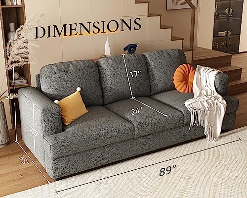 Couch, Comfy Sofa Couch with 24" Extra Deep Seats, Offwhite Modern Sofa- 3 Seater Sofa Couch for Living Room Apartment Lounge, Bouclé