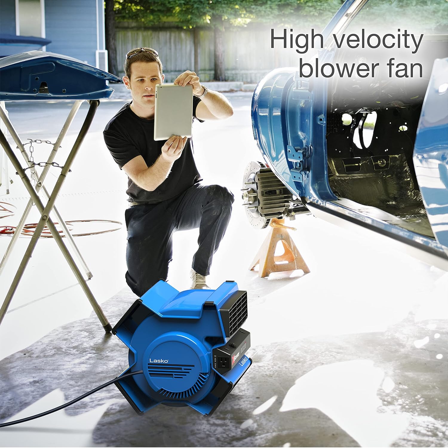 Lasko U12104 High Velocity Pro Pivoting Utility Fan, Black & High Velocity X-Blower Air Mover Utility 3-Speed 6-Position Fan with Electronic Controls