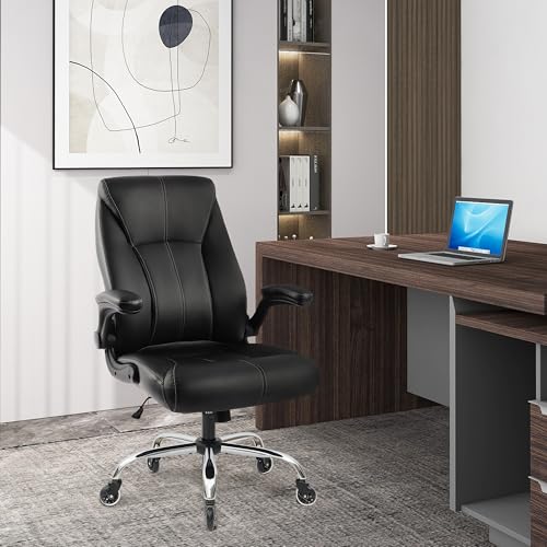 Big and Tall Office Chair for Heavy People 400lb, Executive Desk Computer Chair Adjustable Flip-up Armrests