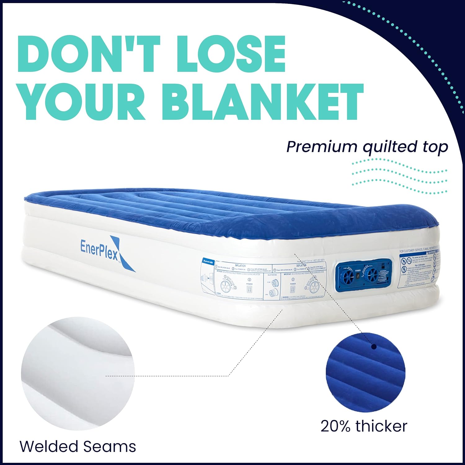 EnerPlex Air Mattress for Camping - Luxury 15" Inflatable Queen Mattress Bed w/ Built-in Dual Pump for Travel & Home Use