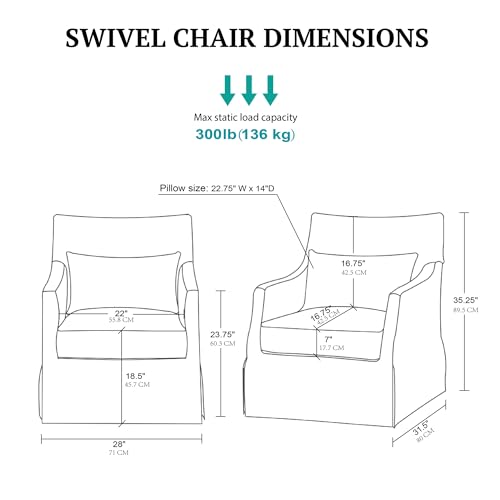 Martha Stewart London Swivel Chair - Solid Wood & Plywood, Skirted Metal Base Accent Armchair