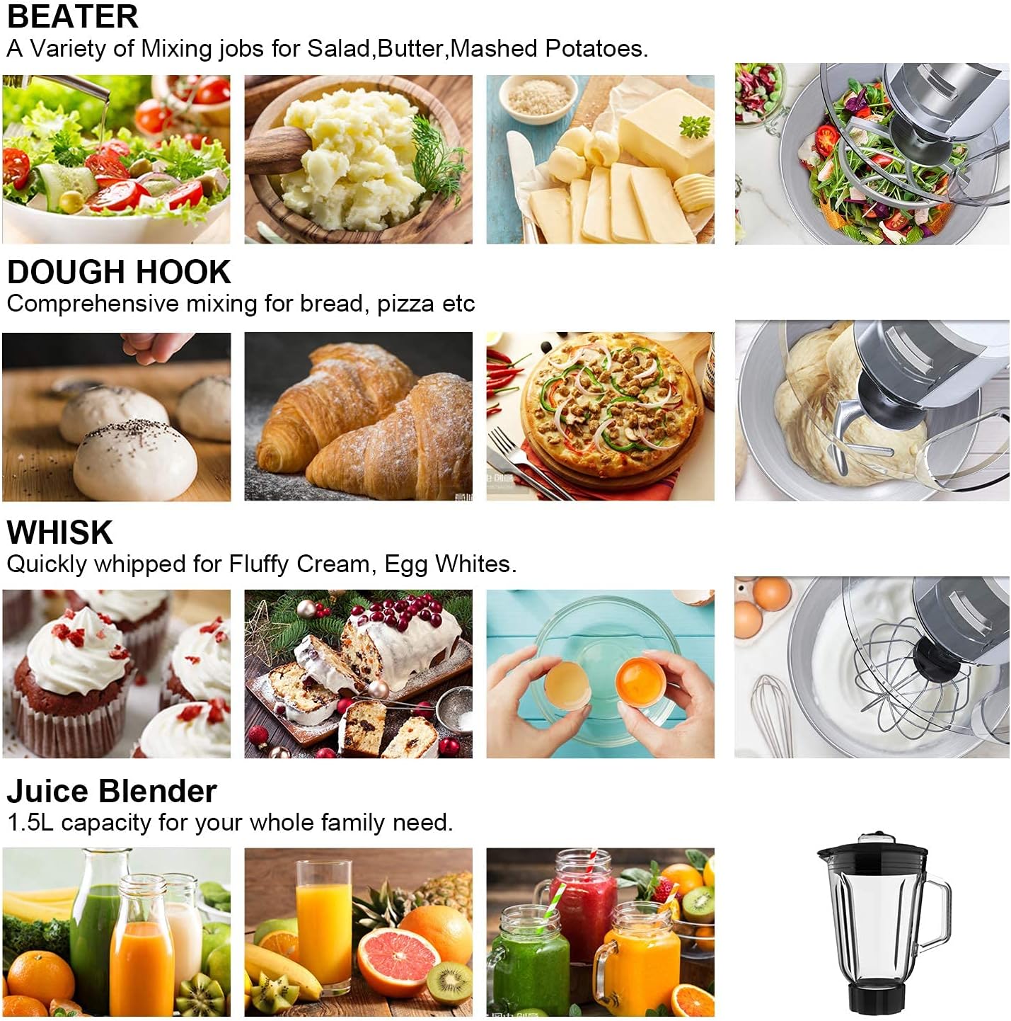 Die-cast stand mixer,Aifeel 9 Accessories Multifunctional Kitchen Mixer Low Noise