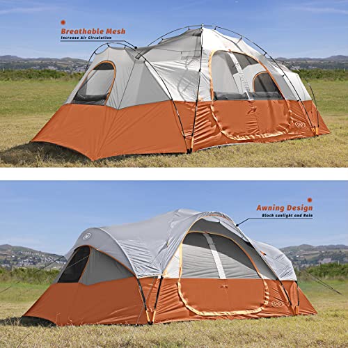 UNP Camping Tent 10-Person-Family Tents, Parties, Music Festival Tent, Big, Easy Up, 5 Large Mesh Windows, Double Layer, 2 Room, Waterproof