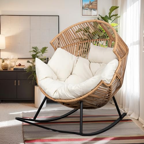 Vongrasig Outdoor Wicker Egg Chair PE Rattan Chair with Cushion, Oversized Patio Lounge Chair for Outdoor, Indoor, Balcony, Backyard, Garden, Black