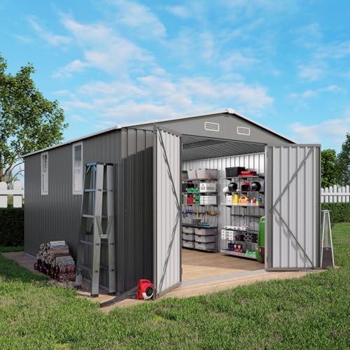 10x12x6.7FT Outdoor Storage Shed, Galvanized Steel Garden Shed with Lockable Door & Window, Waterproof Metal Tool Storage for Garden, Backyard, Patio