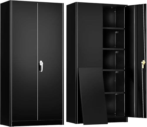 Greenvelly Steel SnapIt Storage Cabinet 72" Locking Metal Garage Storage Cabinet with 4 Adjustable Shelves, 2 Doors and Lock for File, Office, Garage