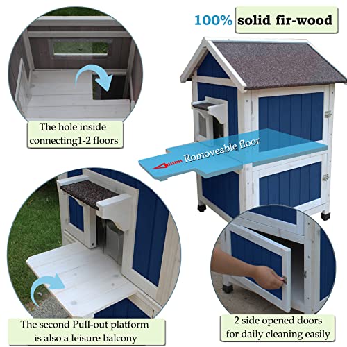 Rockever Outdoor Cat House, Large Outdoor Houses for Feral Cats Wooden Outside Cat Shelter Weatherproof with Escape Door