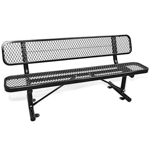 8FT Heavy Duty Park Bench with Back Portable Frame, Outdoor Metal Park Bench with Backrest, Steel Mesh Outdoor Bench for Garden, Lawn, Patio, Porch