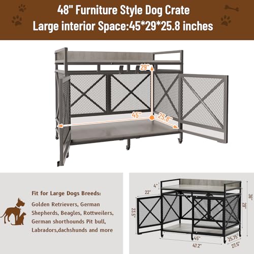 Large Dog Crate Furniture, 48 Inch Wooden Dog Kennel for XLarge Dogs