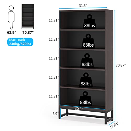 Tribesigns Tall Bookcase Black Bookshelf, 70.8” Large Bookcases Organizer with LED Lights