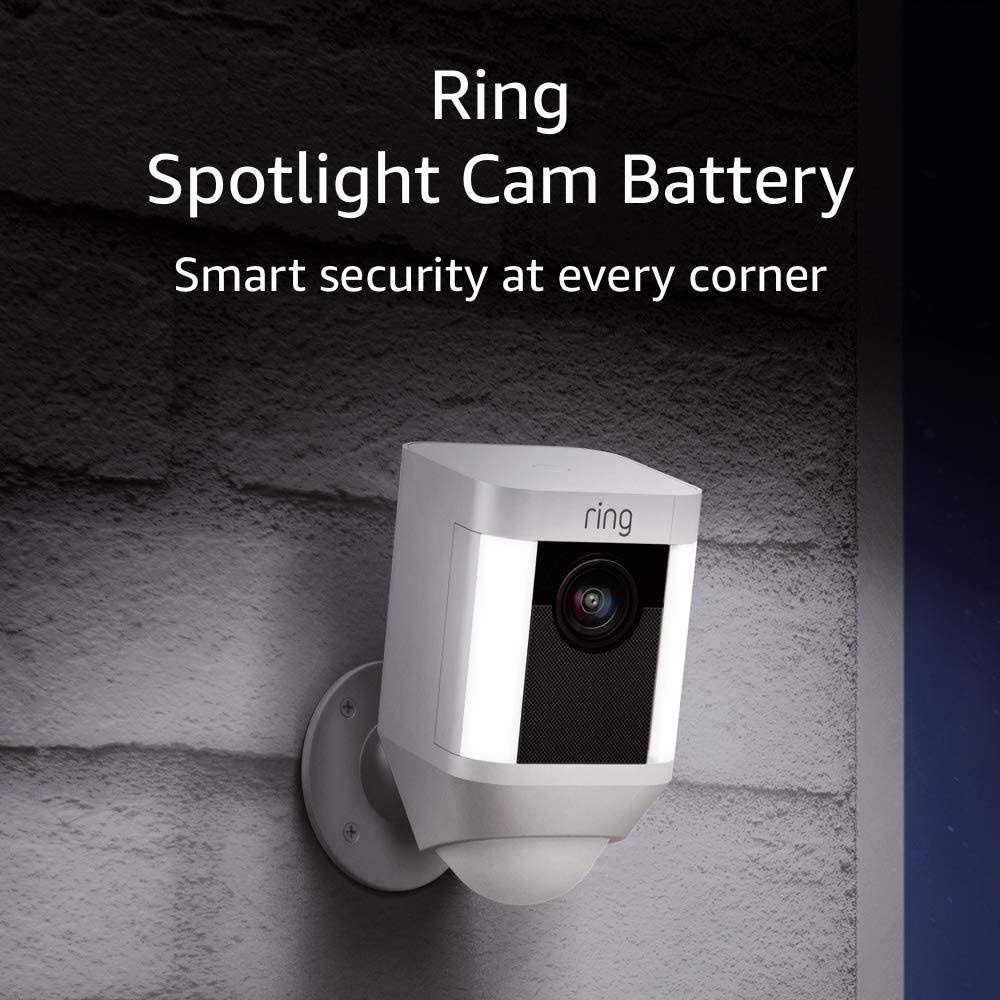 Ring Spotlight Cam Battery HD Security Camera with Built Two-Way Talk and A Siren Alarm Works with Alexa White / Device Only / 1