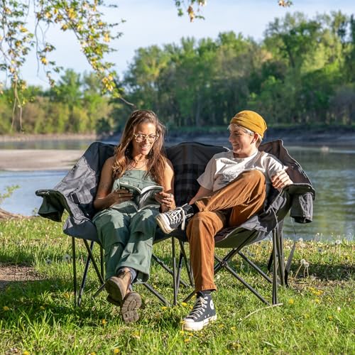 Double Camping Chairs Padded Loveseat Chair for 2 Person - Heavy Duty Oversized Camping Couch for Adults Outdoor Lawn Beach