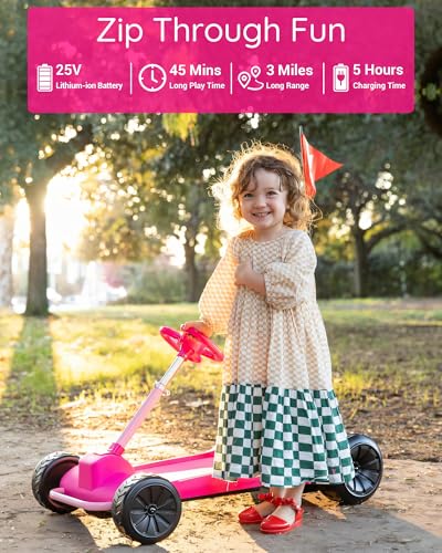 Droyd Zypster Electric Go Kart for Kids, 25V Lithium Ion Battery w/Dual 50W Brushed DC Motor Up to 3-6 Mph, Adjustable Height and Seat
