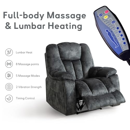 Phoenix Home Manual Recliner Chair for Adults with Massage and Heat, Overstuffed Fabric Reclining Chair